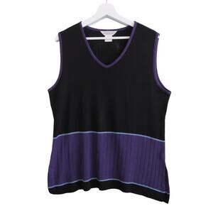 Exclusively Misook Shell Tank Top 1X Acrylic Knit Sleeveless Rib Knit Black